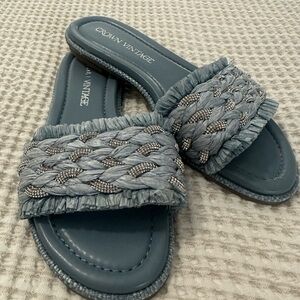 Crown Vintage Braided Slide Sandals in Dusty Blue 6.5